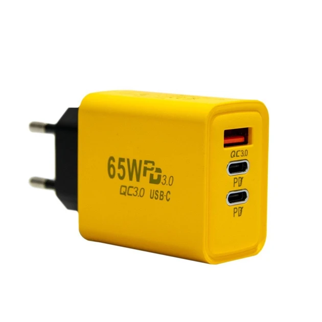 Блок живлення AR-PD05 65W швидка зарядка USB/2 Type-C Жовтий (9177)