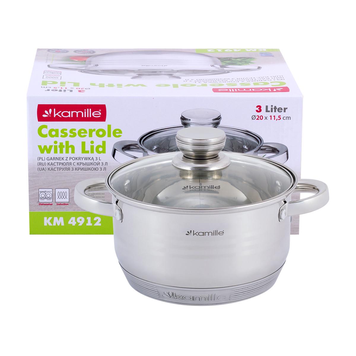 Кастрюля с крышкой Kamille KM-4912 из нержавеющей стали и полыми ручками 3,0 л (1796936508)
