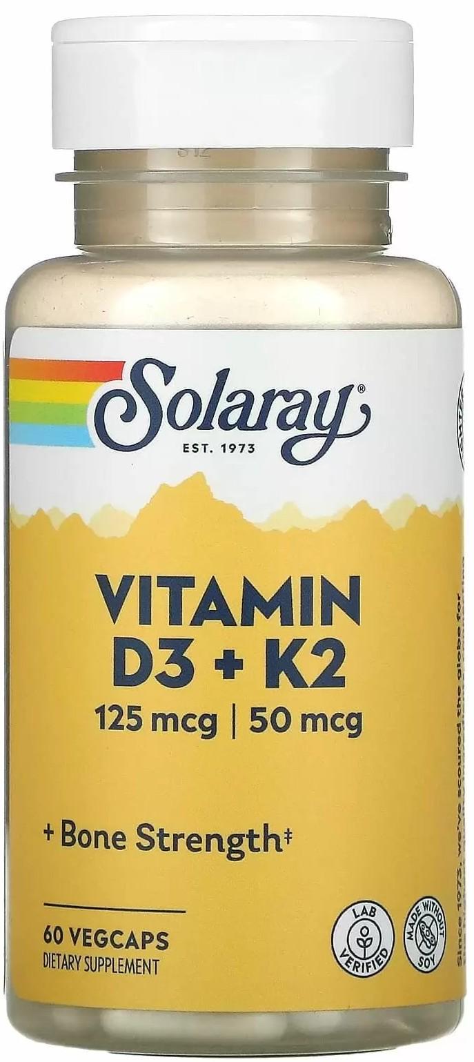 Витамин Д3 и К2 MK-7 Solaray Vitamin D3+K2 MK-7 5000ME 50 мкг 60 капсул