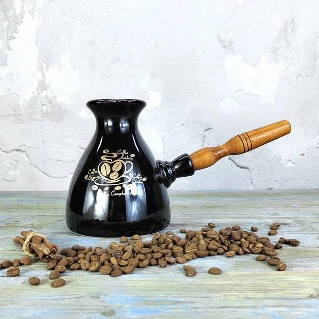 Турка для кави Premium керамічна з дерев'яною ручкою 500 мл Black (37795616)