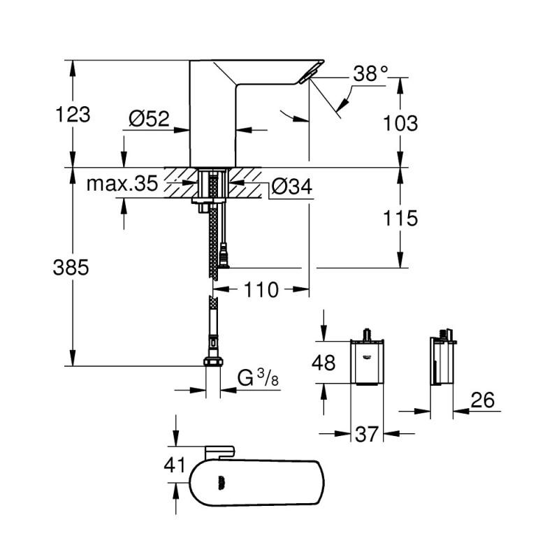 Змішувач для раковини сенсорний Grohe EX Bau Cosmopolitan E Хром (47247) - фото 2