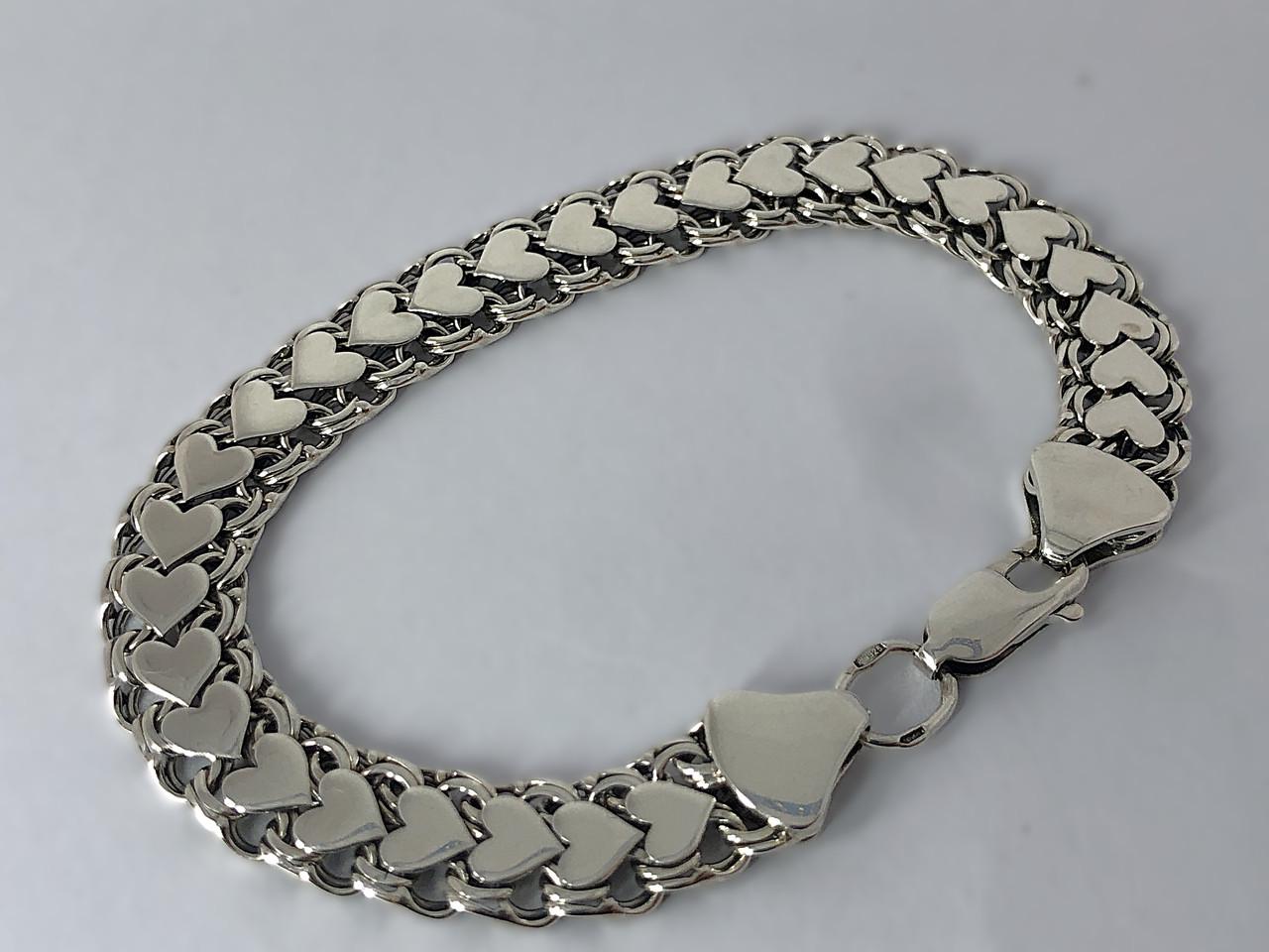Браслет серебряный двойной Бисмарк с накладками Сердца р. 22