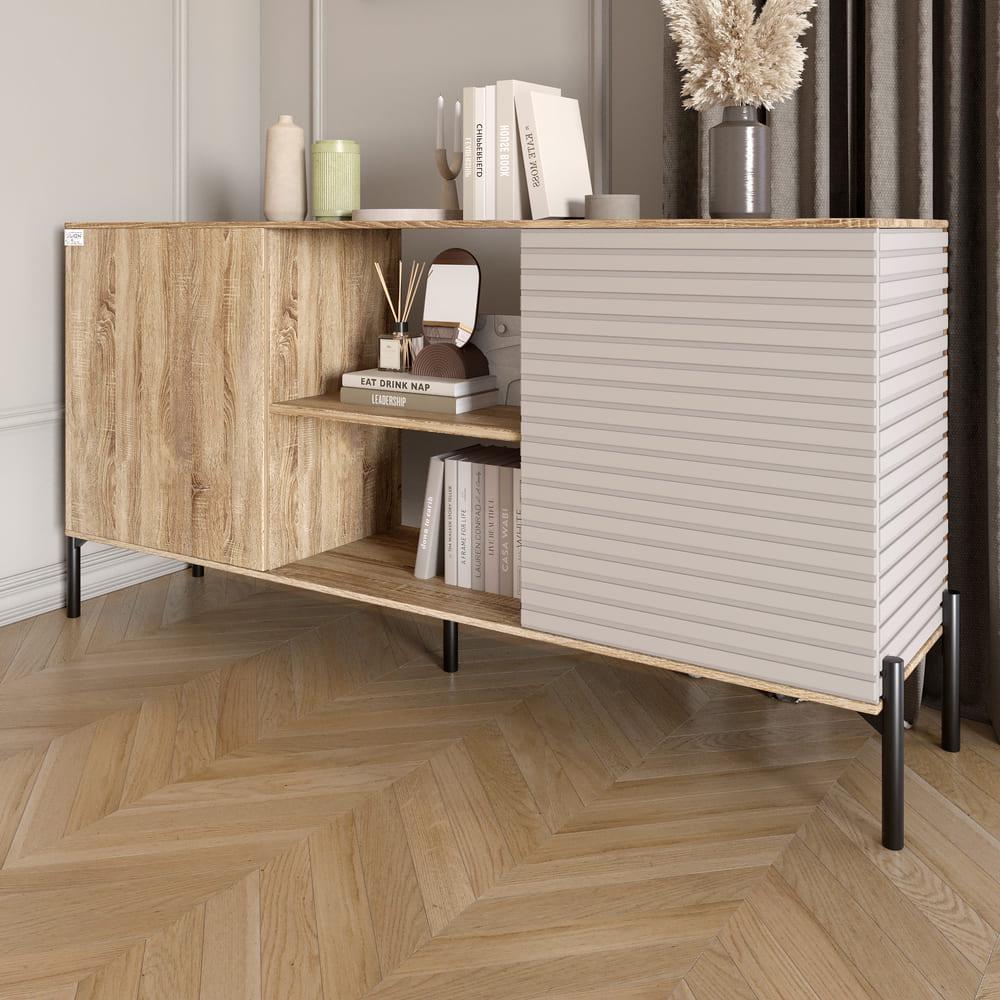 Комод открытый Lion Грей на черных металлических ножках Дуб Сонома трюфель/Кашемир (000-000-2236)