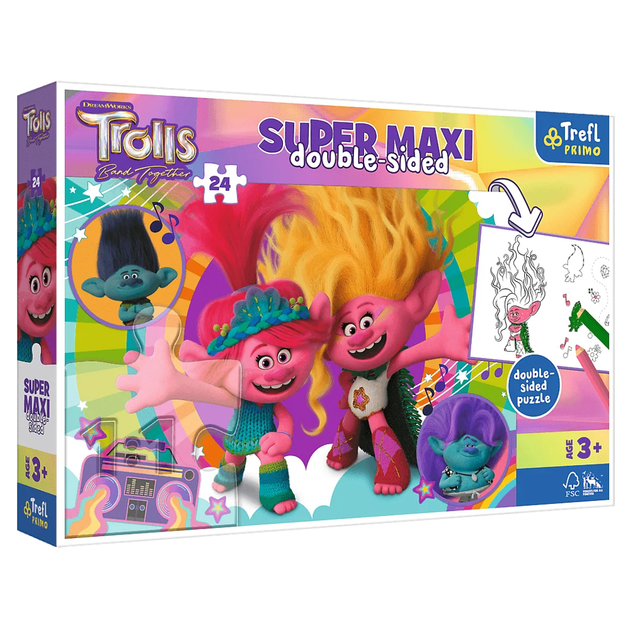 Пазли та розмальовка Trefl SUPER МАХІ Музика тролів 24 ел. (5900511410174)