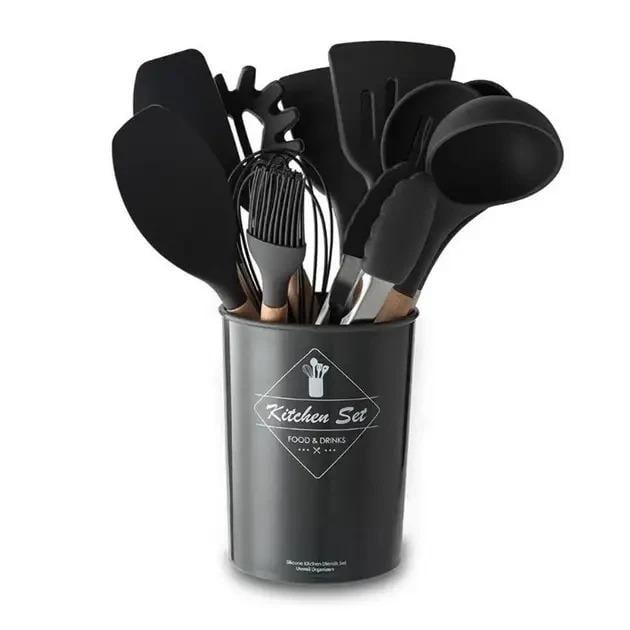 Набор кухонных аксессуаров Good Idea Kitchen stuff силиконовый на подставке 12 предметов Черный (А36121)