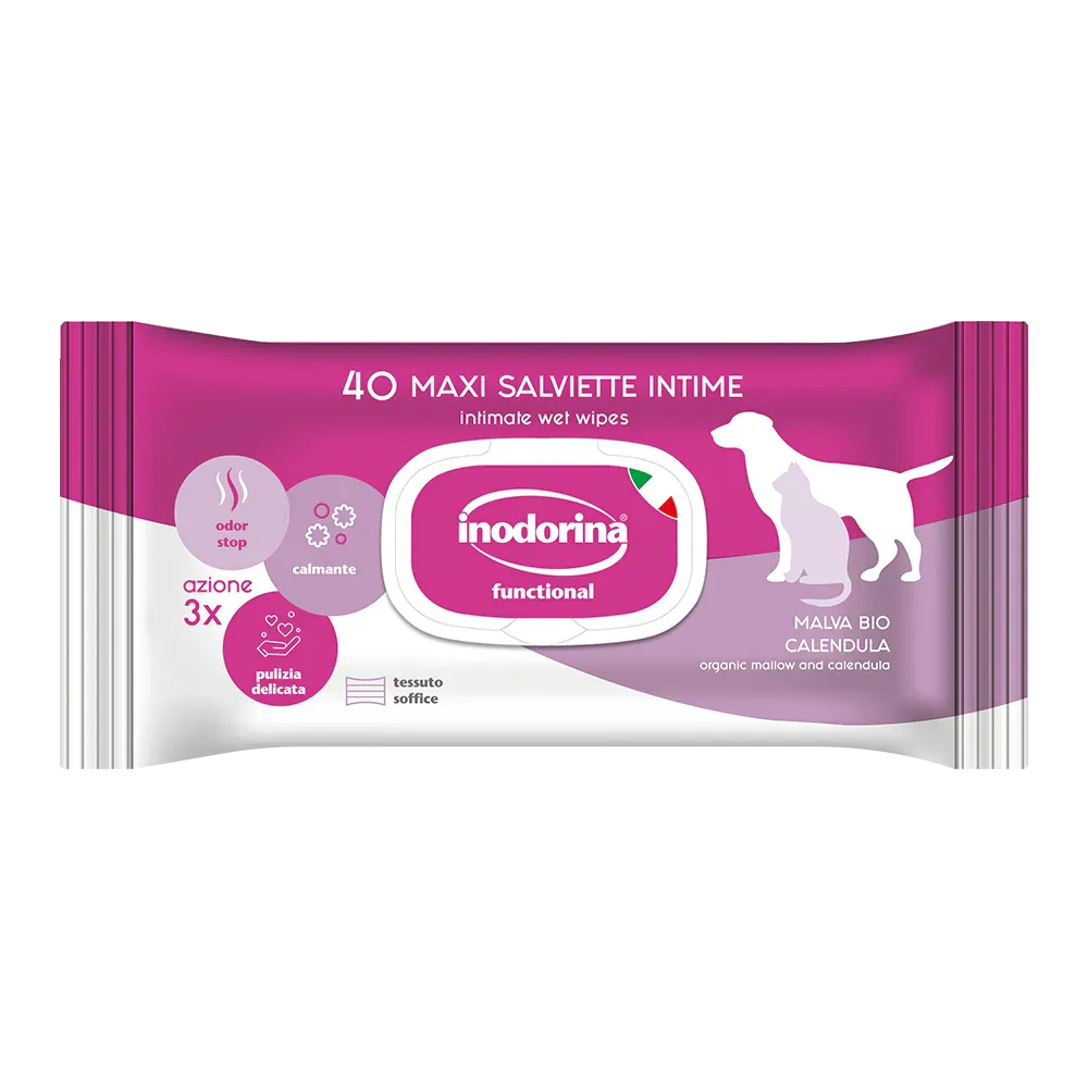 Вологі серветки Inodorina Functional Intime з екстрактами органічної мальви та календули та делікатним ароматом 40 шт.