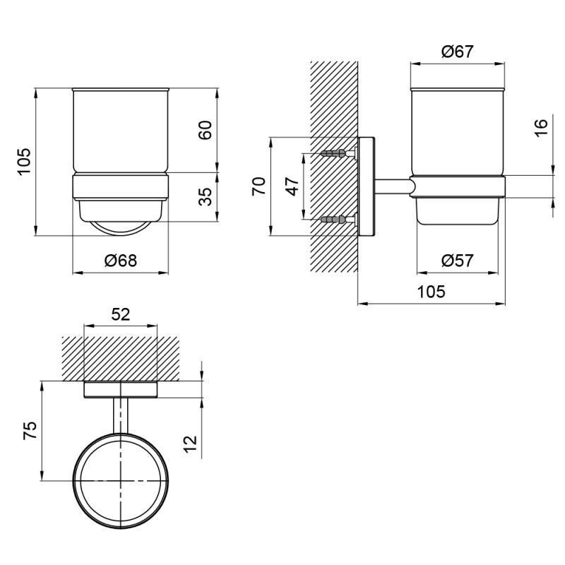 Склянка з тримачем Lidz Oreo 0401 настінний матове скло (1604545861) - фото 2