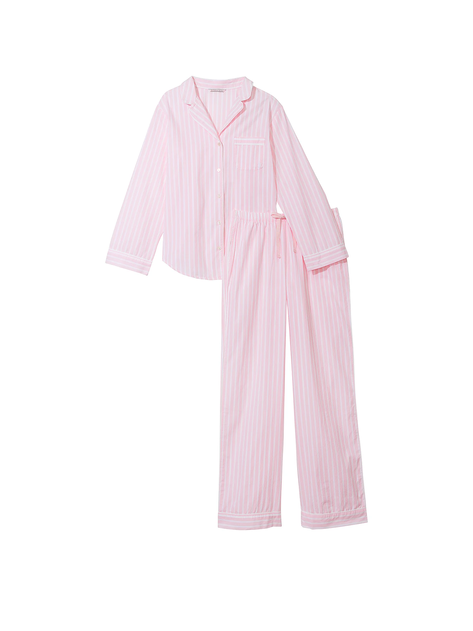 Піжама жіноча Victoria's Secret Cotton Long Pajama Set бавовняна XL Біло-рожевий (15414213) - фото 3