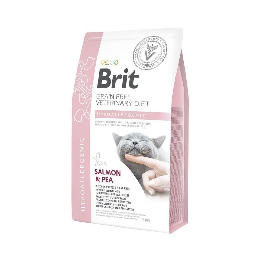 Корм-диета сухой Brit VD Hypoallergenic Cat с лососем и горохом для кошек с дерматологическими и желудочно-кишечными проблемами 2 кг (28370)