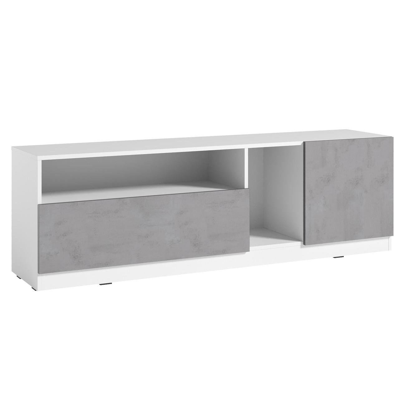 Тумба для ТВ Nikoshop Р-4 с 1 ящиком и дверцой 1600х370х500 мм Белый/Бетон Тефра
