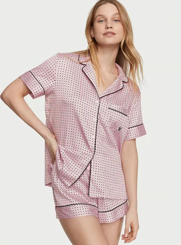 Піжама сорочка/шорти сатинова Victoria's Secret Satin Short Pajama Set S Рожевий (26748296)