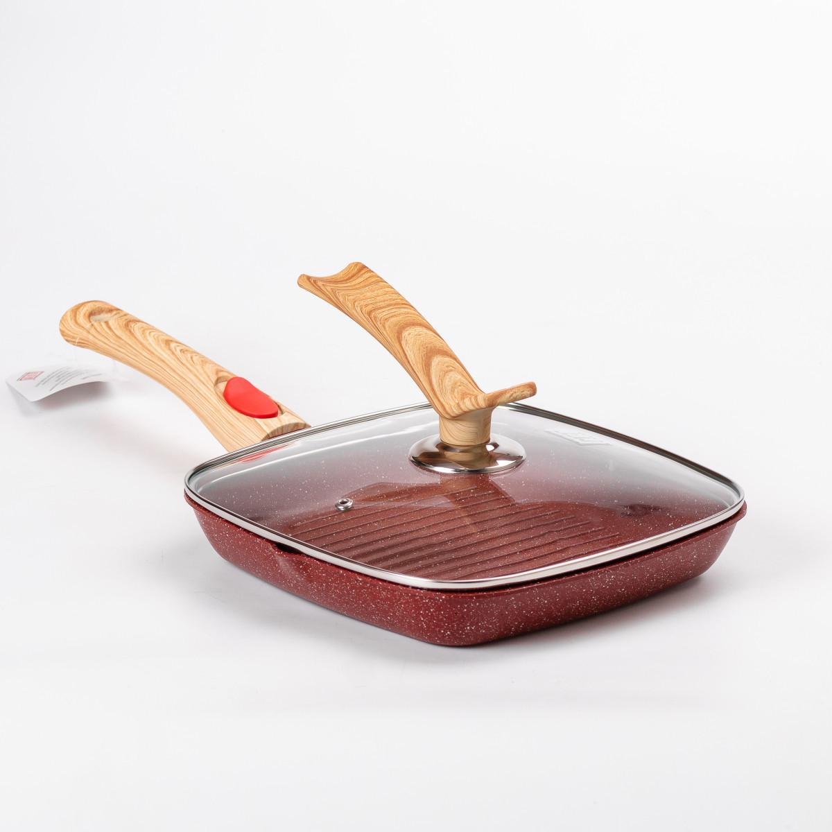 Сковорода-гриль алюминиевая MGC со стеклянной крышкой 24 см Square Red