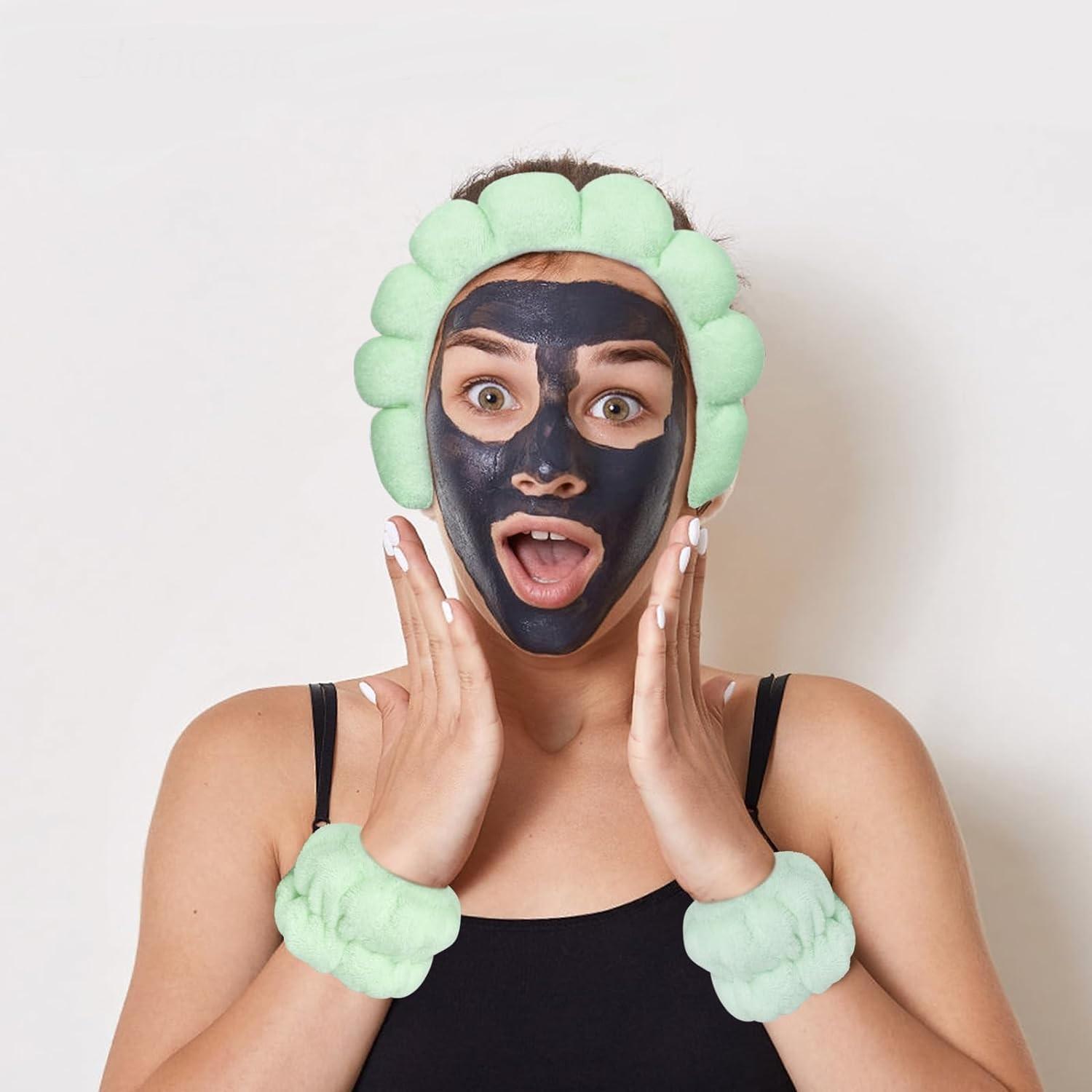 Набор косметический обруч на голову/нарукавники для умывания Зеленый (83711524) - фото 3