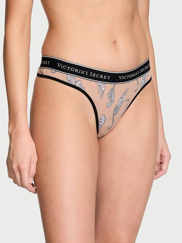 Труси Victoria's Secret Logo Cotton Thong Panty M Бежевий з анімалістичним принтом (24463659)