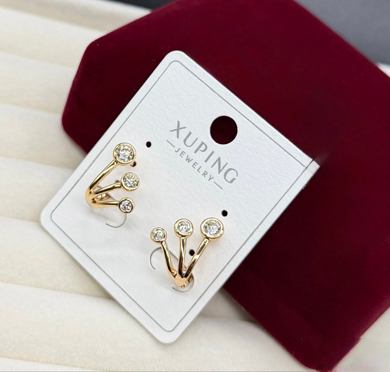 Серьги без прокола Xuping гипоаллергенное медицинское золото с тремя камешками украшение для ежедневного образа (2906513929)