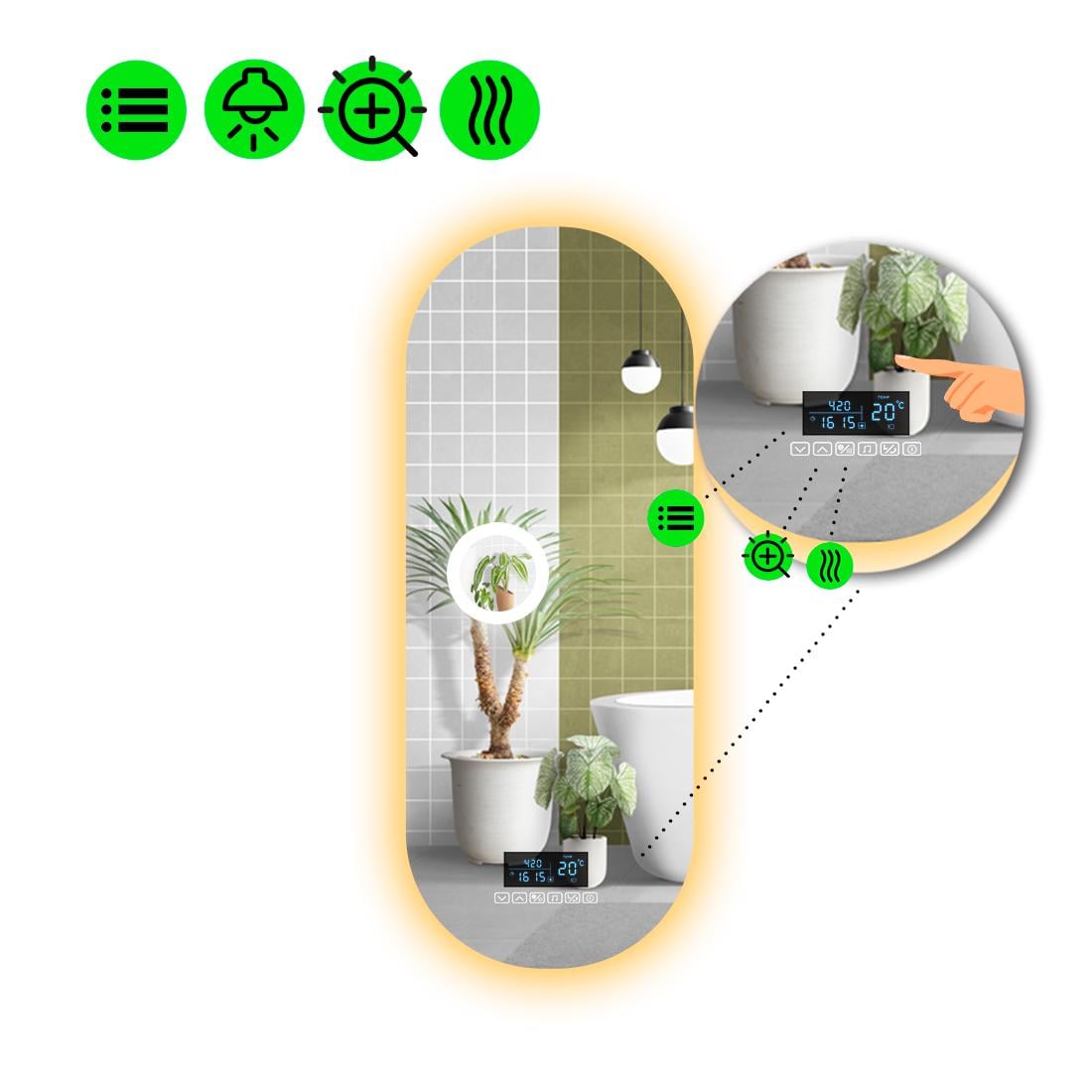 Зеркало LED подсветкой Portale 2 с Smart-блоком/линзой с подсветкой и подогревом 180x70 см (8994386)