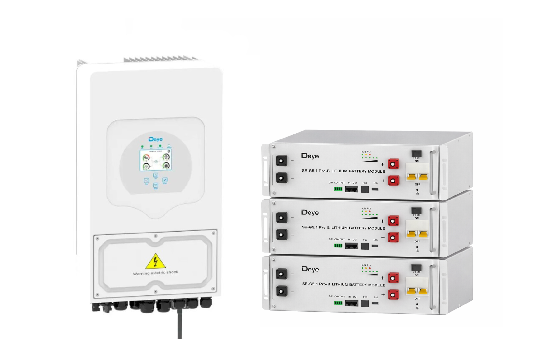 Инвертор гибридный Deye SUN-5K-SG05LP1-EU 5 кВт и три батареи Deye SE-G5.1 Pro-B 5,12 кВт·ч White (33087872)
