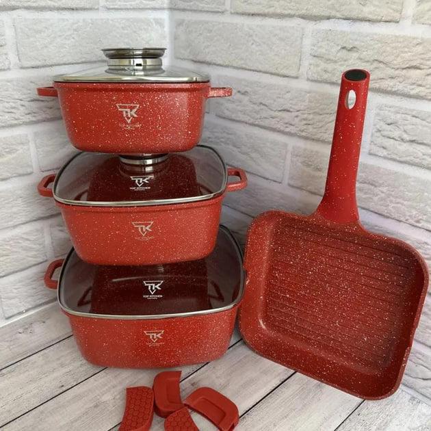 Набір посуду для індукції Top Kitchen TK-000103 з гранітним покриттям 7 предметів Червоний - фото 2 Набір посуду для індукції Top Kitchen TK-000103 з гранітним покриттям 7 предметів Червоний - фото 2