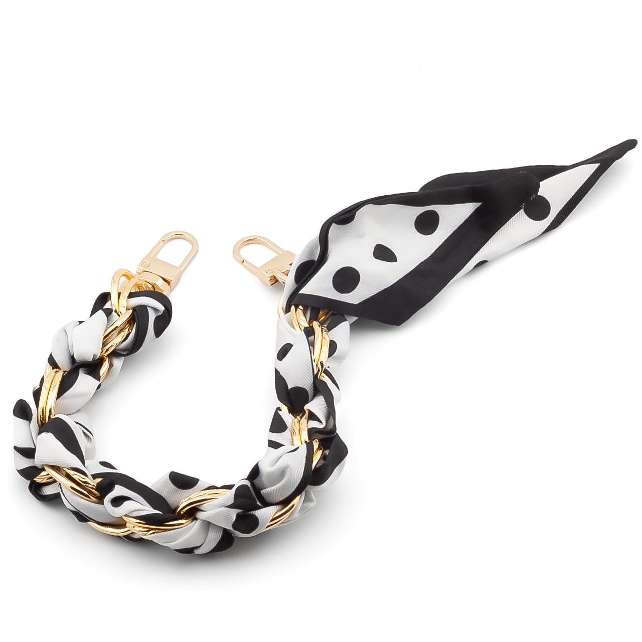 Цепь с лентой Твилли для телефона/сумки 30х1,6 см Gold Polka Dot Black принтированная (ТФ0030л02)