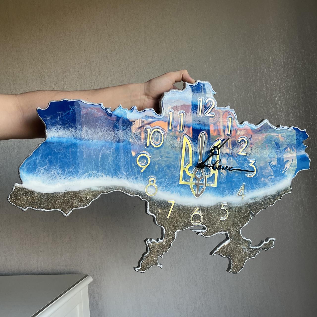 Часы настенные из эпоксидной смолы Карта Украины 110х71 см