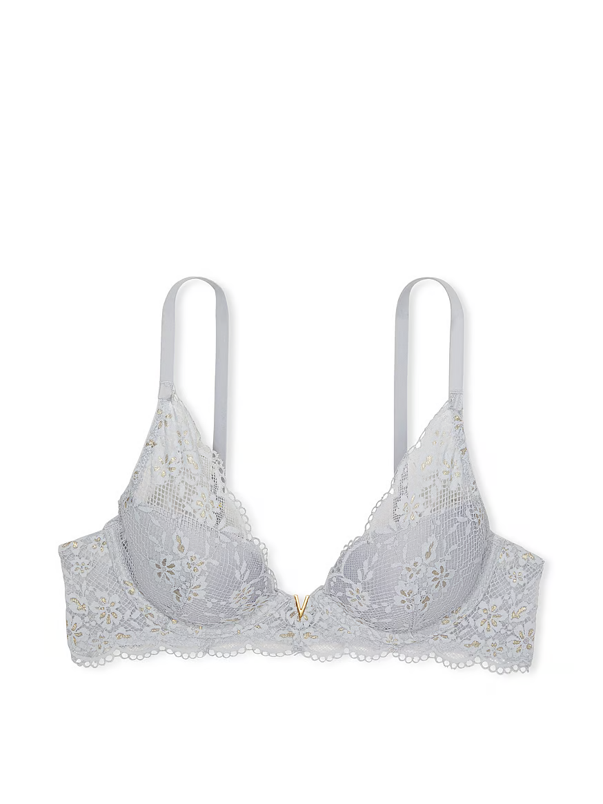 Бюстгальтер без пуш ап Victoria's Secret Love Cloud Lace Lightly Lined Plunge Bra 75D Сірий (21946590)