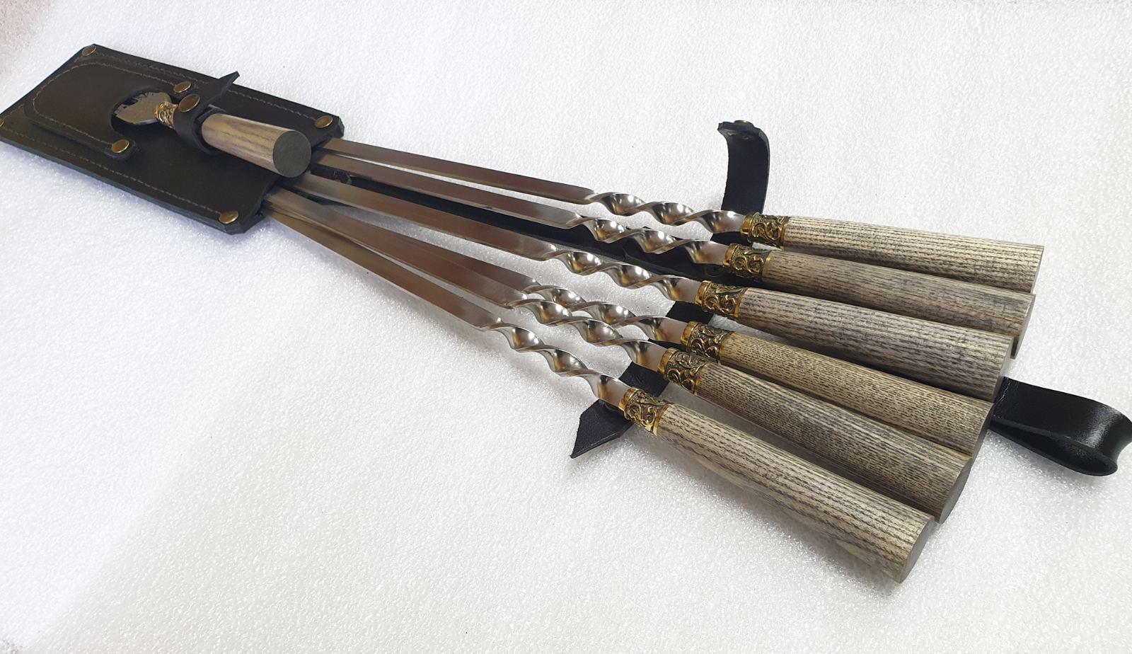 Набір шампурів Класік з вилкою для зняття м'яса у шкіряному сагайдаку (46004)