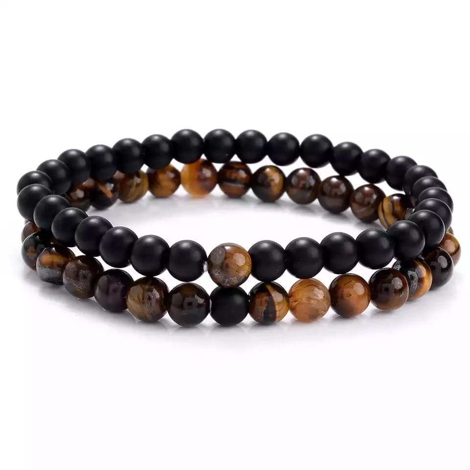Браслети парні з тигрового ока та шунгіту 6 мм р. 19 (70047)