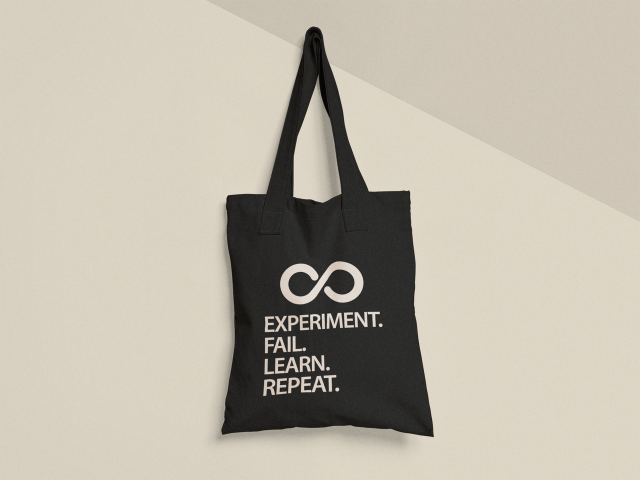Эко-сумка шоппер с принтом "Experiment fail learn repeat" 38х40 см Черный (ПН449-Т1)