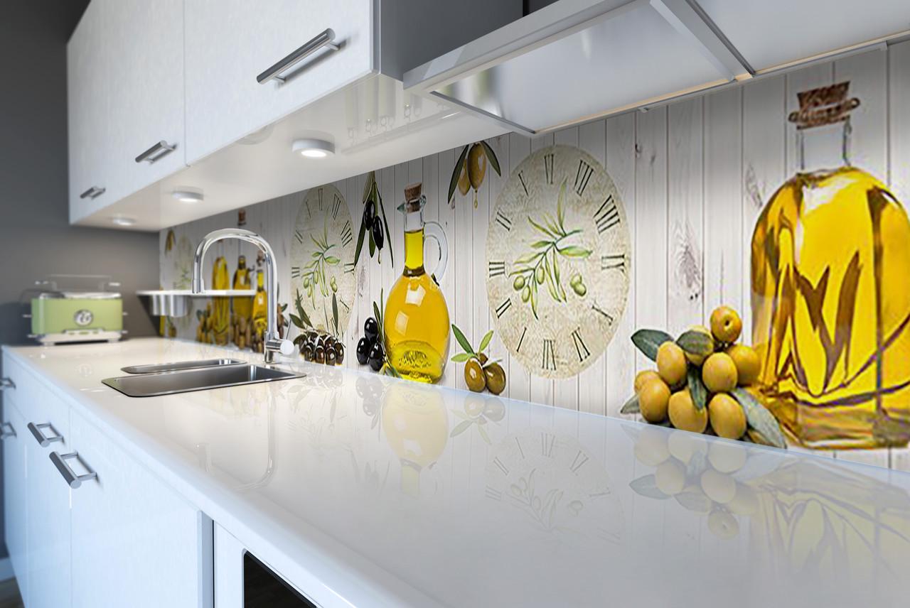 Кухонный фартук Оливковое масло из самоклеющейся виниловой пленки 60х250 см Желтый