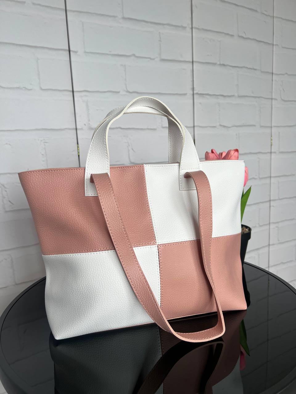 Сумка шопер женская на плечо из экокожи большая вместительная для документов Пудра Сумка шопер женская на плечо из экокожи большая вместительная для документов Пудра