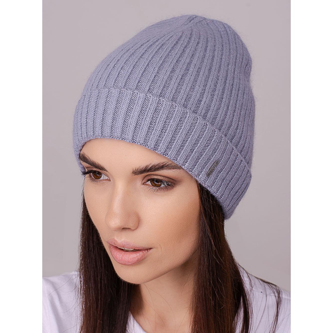 Шапка женская шерстяная с добавлением ангоры Leks Пепси без подкладки с коротким подворотом Металл