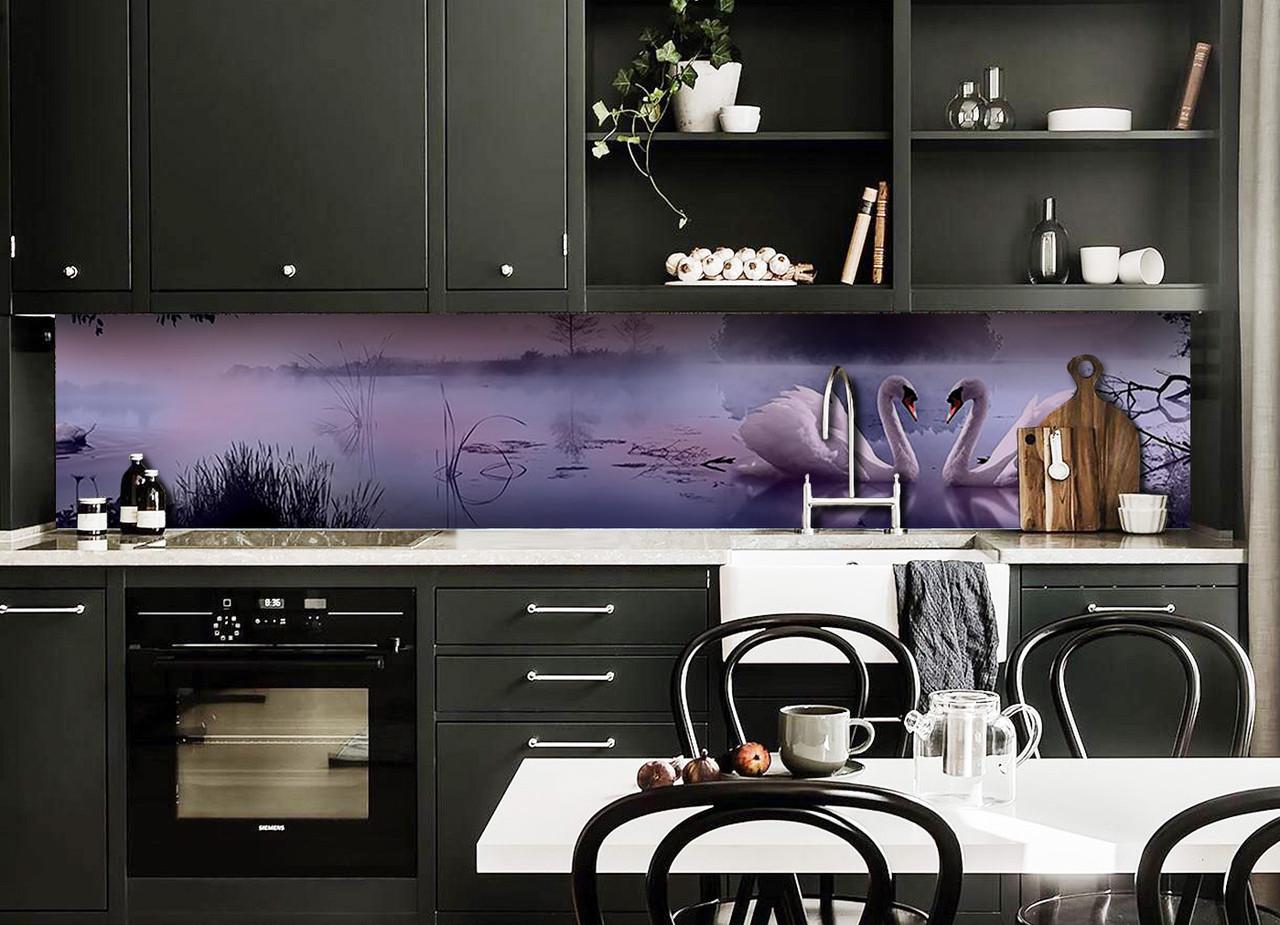 Кухонный фартук Лебеди на озере птицы из самоклеющейся виниловой пленки 60х250 см Фиолетовый Кухонный фартук Лебеди на озере птицы из самоклеющейся виниловой пленки 60х250 см Фиолетовый