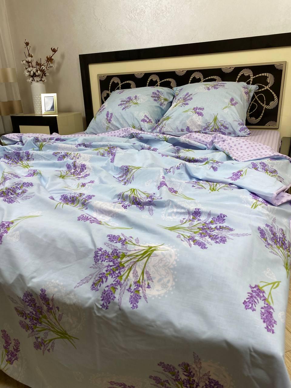 Комплект постельного белья Цветы 180x220 см двуспальный хлопковый 70х70 см Лавандовый