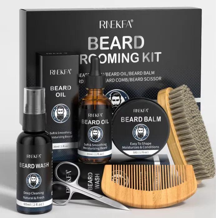 Набор для ухода за бородой RNEKFA Beard Grooming Kit 6в1 с маслом/бальзамом и аксессуарами (31369858)
