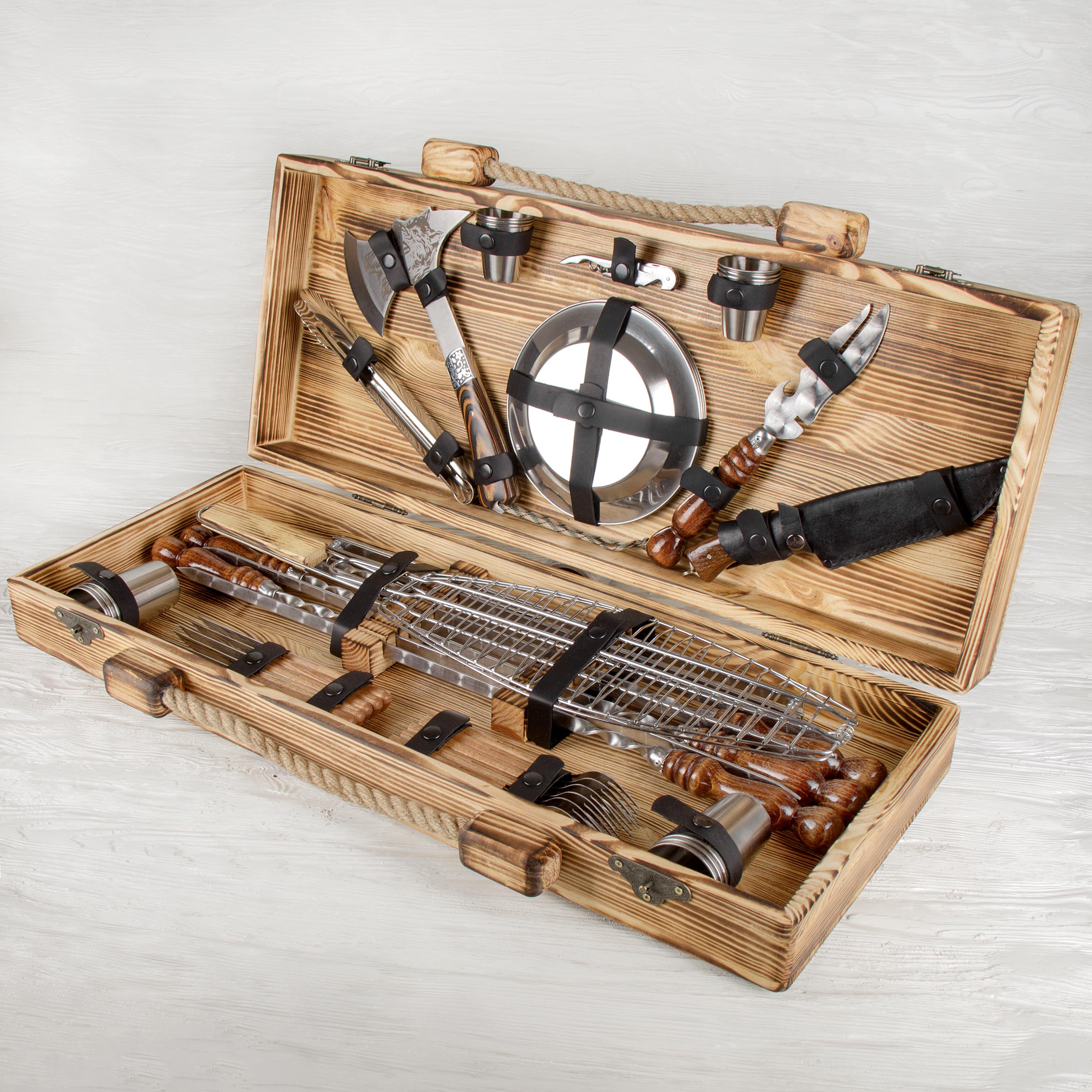 Набор шампуров Привал в деревянном кейсе