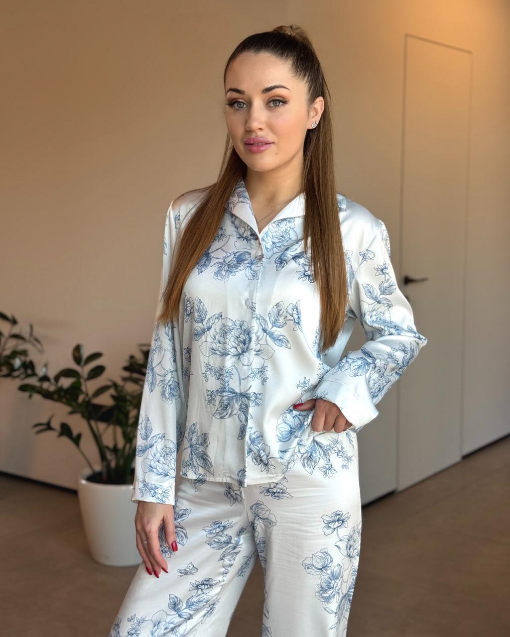 Пижама женская Maybel из шелка Армани рубашка с брюками Синий пион (2903962654) Пижама женская Maybel из шелка Армани рубашка с брюками Синий пион (2903962654)