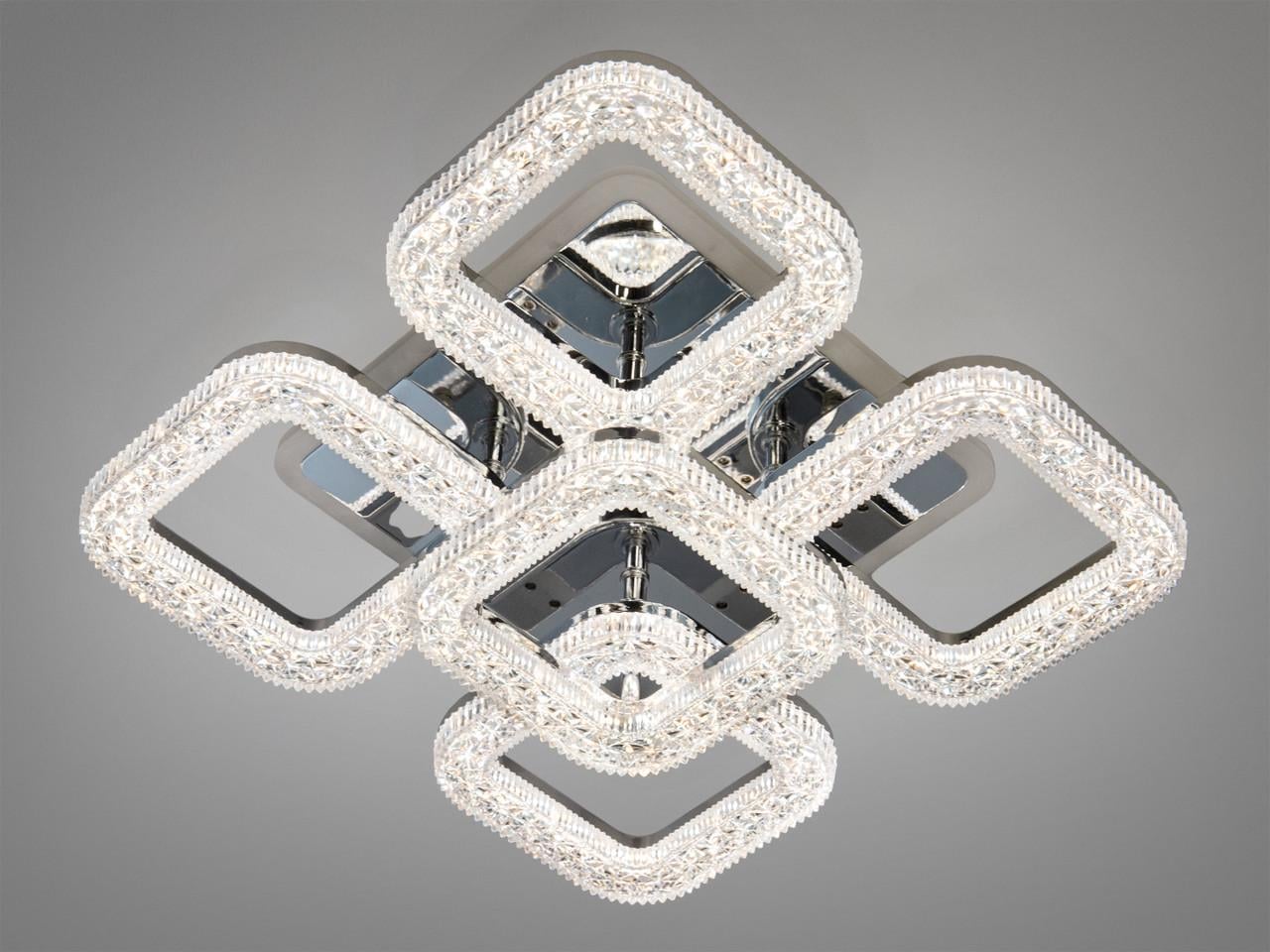 Люстра светодиодная с пультом для гостиной Diasha S2205/4+1HR LED 3color dimmer Квадраты 60W Хром (2817447047)