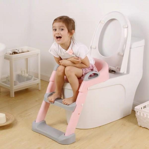 Накладка на унитаз Baby Assistant DA-6900 с лесенкой Розовый/серый - фото 2