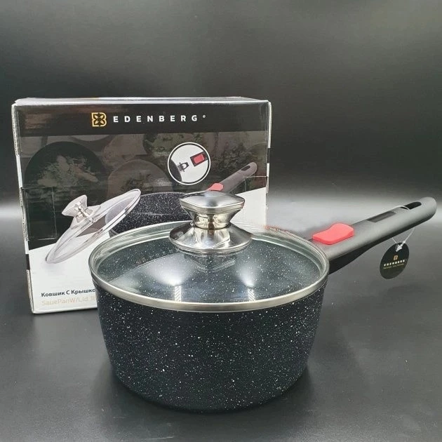 Ківш із кришкою Edenberg EB-17000 2,5 л 20 см з мармуровим антипригарним покриттям та знімною ручкою (EB-17000)