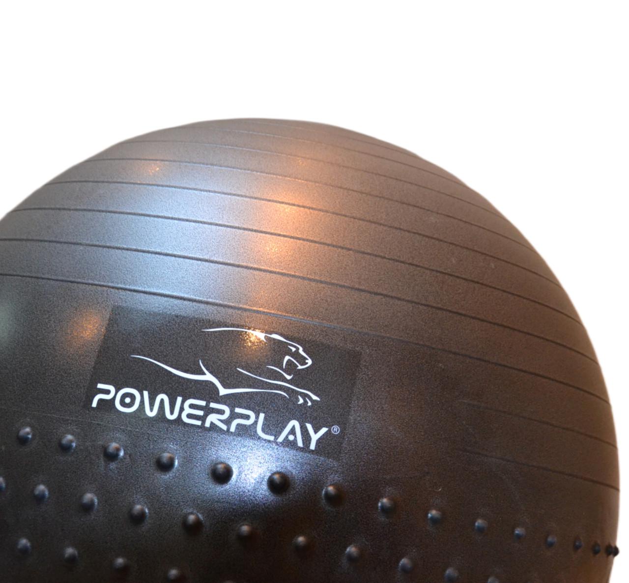 Мяч для фитнеса PowerPlay 4003 Gymball полумассажный с помпой Ø 75 см Темно-серый (15313059) - фото 3