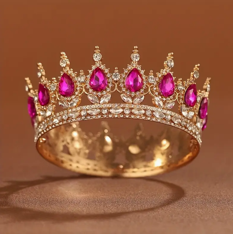 Корона на торт 13 см з камінням Малиновий (31101594)