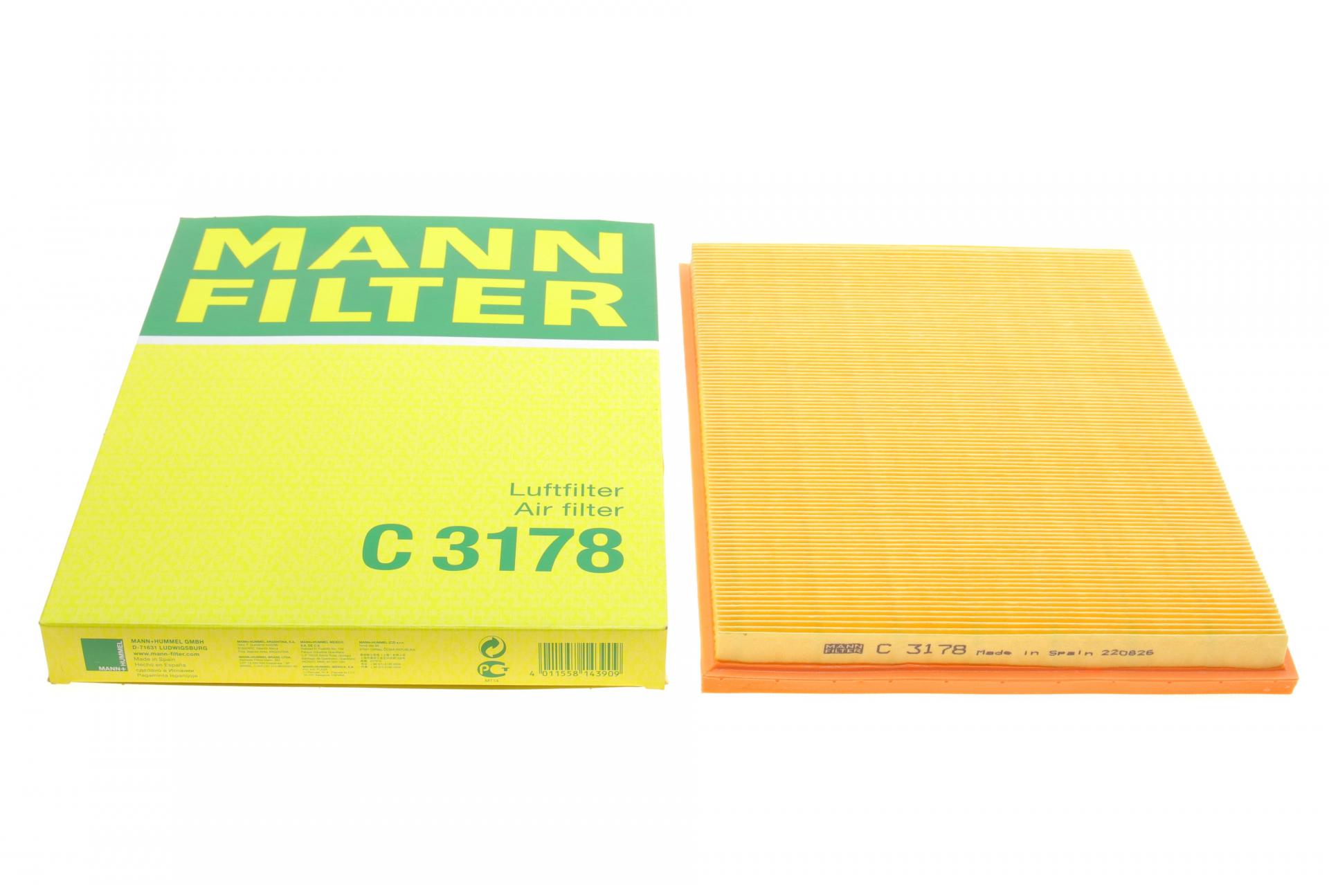 Фильтр воздушный Mann-Filter для Opel Astra F 1,4-2,0i 16V/1,6Si/1,7D/2,0GSI 91-01 (C 3178)