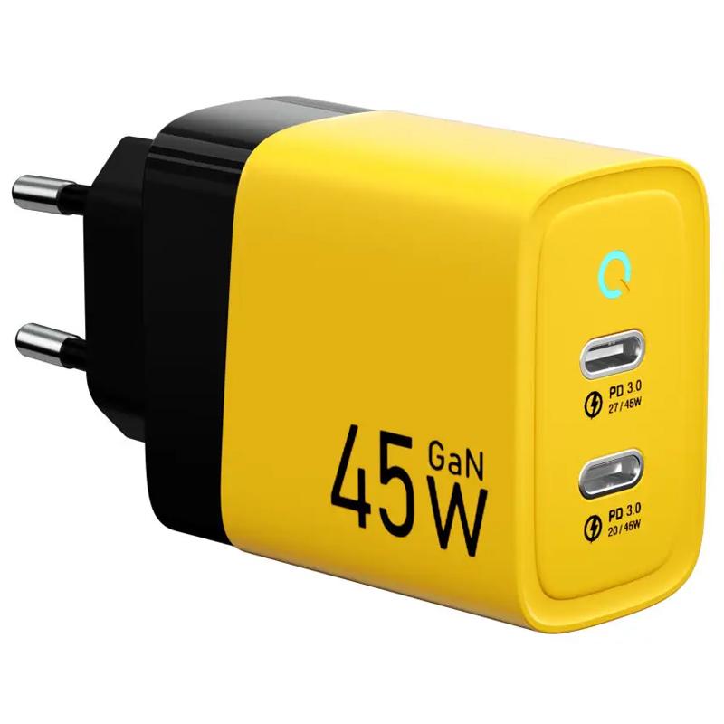 Зарядное устройство для Veron GaN 45W Fast Mobile Charger PD+QC 2xUSB-C Yellow (770936)