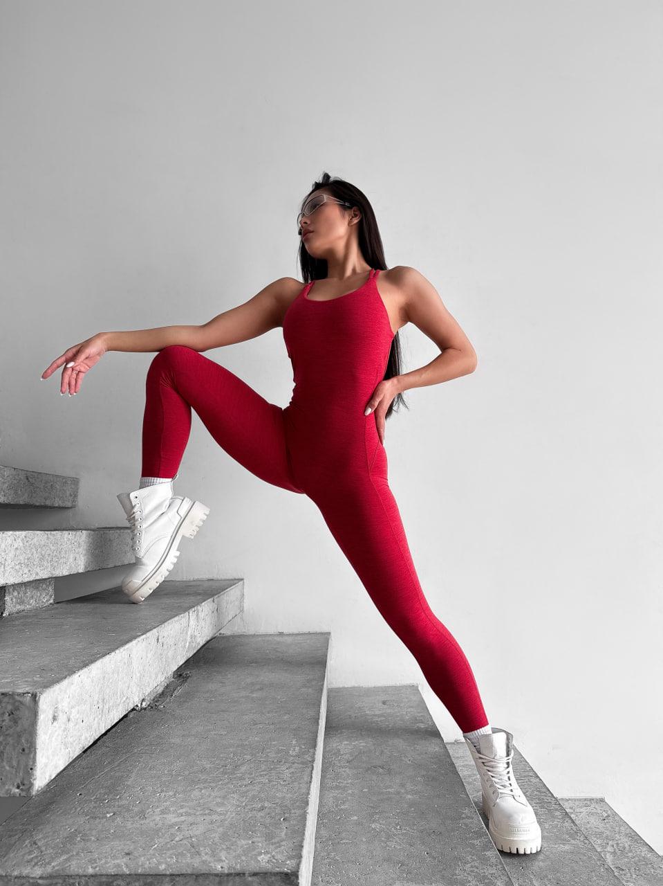 Комбінезон спортивний на тонких бретелях довгий з чашками і без пуш-ап S Червоний (NL04S) - фото 5 Комбінезон спортивний на тонких бретелях довгий з чашками і без пуш-ап S Червоний (NL04S) - фото 5