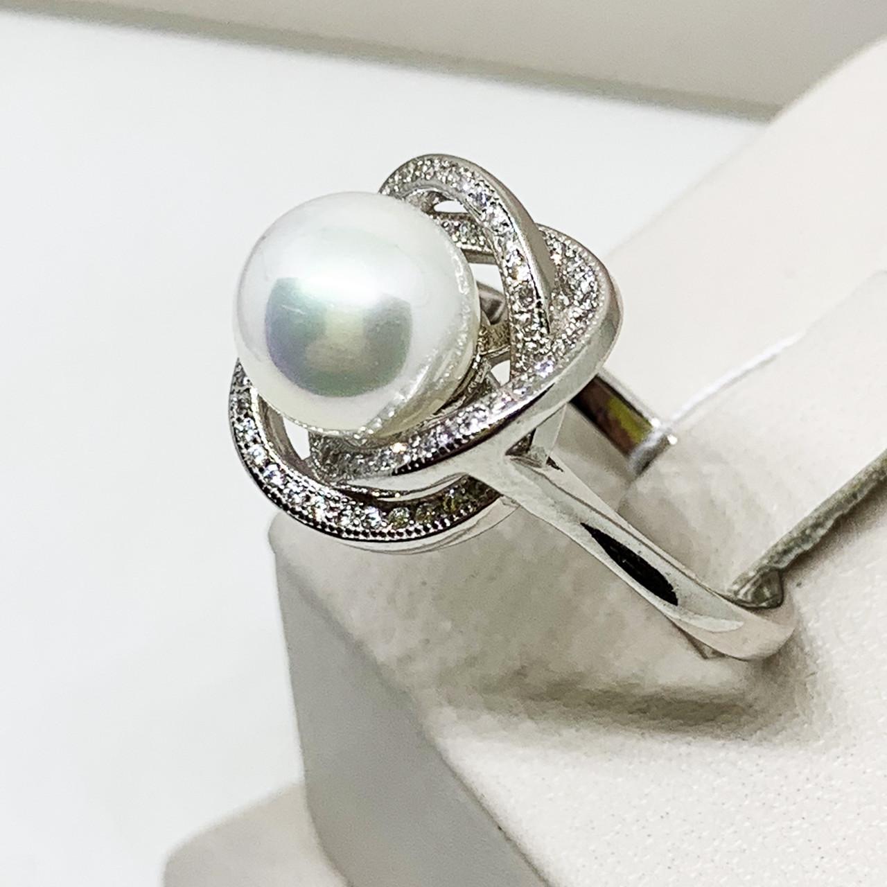 Кольцо серебряное с жемчугом и кубическим цирконием р. 17 6,15 г (1687106689) Кольцо серебряное с жемчугом и кубическим цирконием р. 17 6,15 г (1687106689)