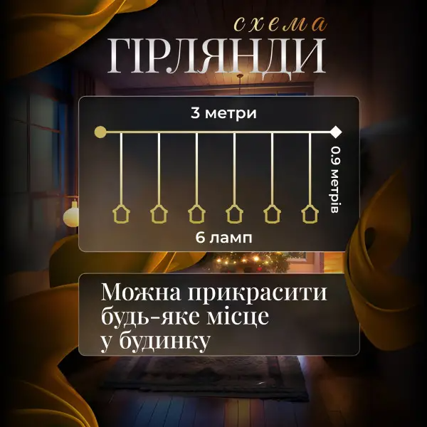 Гірлянда штора мережева LED з об'ємними фігурами будиночків у китайському стилі 3х0,9 м 6 ламп Теплий жовтий (6L3MLIG) - фото 6