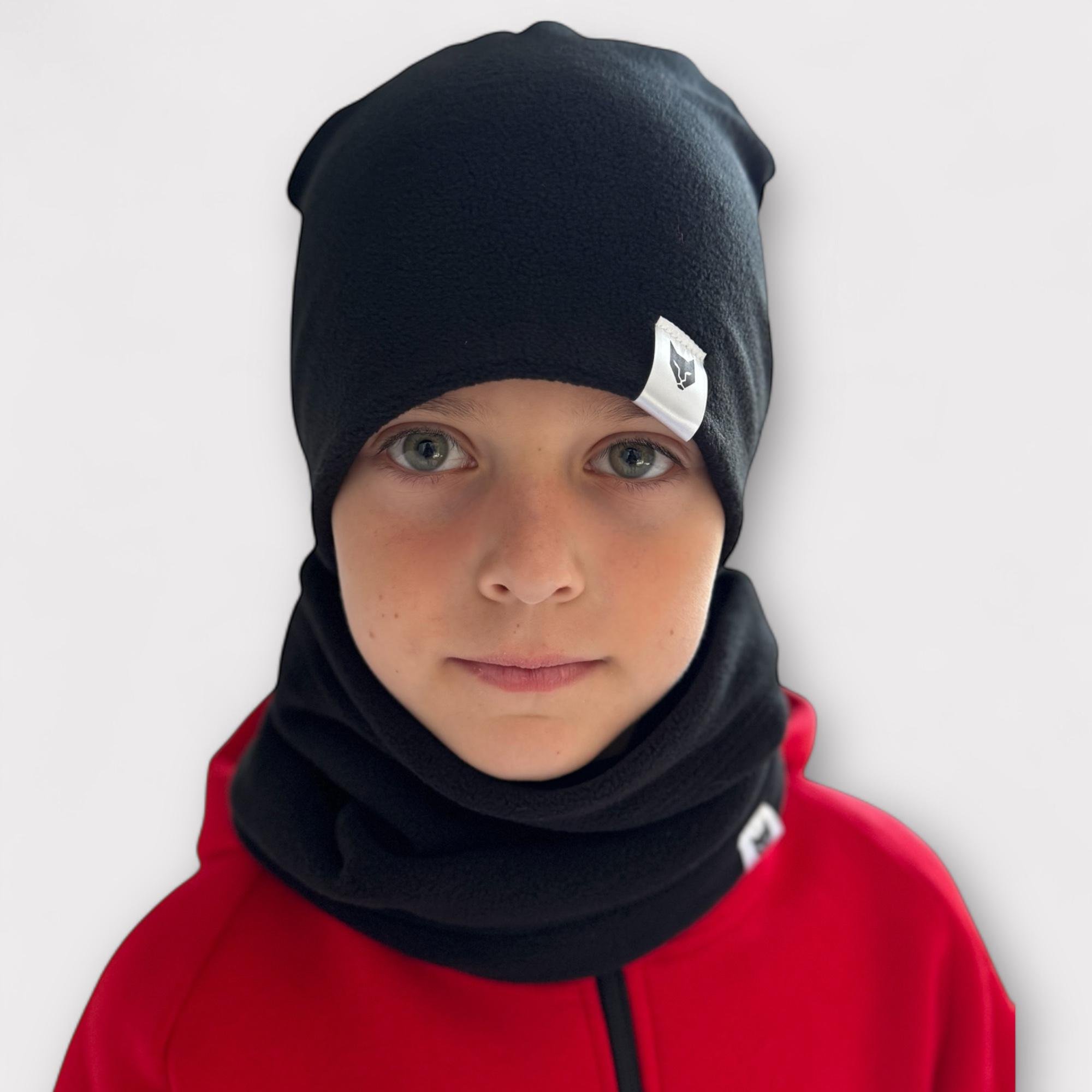 Набір шапка та снуд із флісу для тренувань та прогулянок для хлопчиків 60 см Чорний - фото 6 Набір шапка та снуд із флісу для тренувань та прогулянок для хлопчиків 60 см Чорний - фото 6