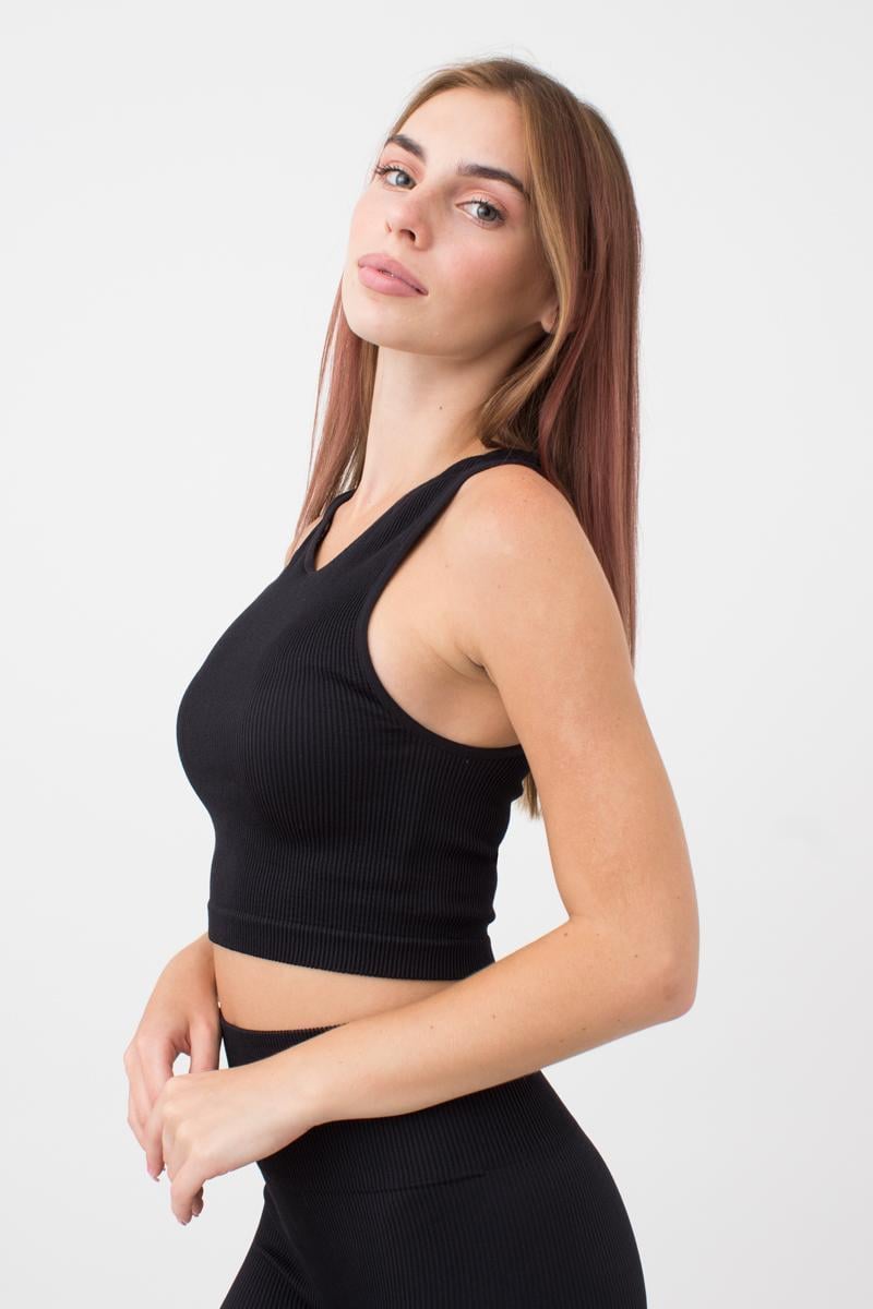 Топ бесшовный в рубчик Giulia HALTER TOP RIB на широких бретелях L/XL Black (4823103010693)