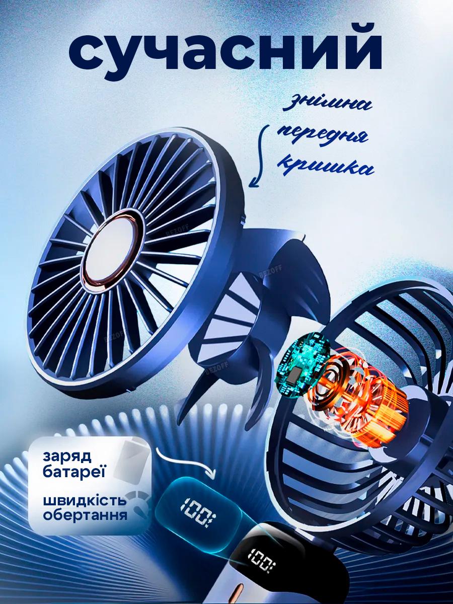 Вентилятор-міні на акумуляторі BRS з підставкою для телефону та дисплеєм Blue (551745294) - фото 6 Вентилятор-міні на акумуляторі BRS з підставкою для телефону та дисплеєм Blue (551745294) - фото 6
