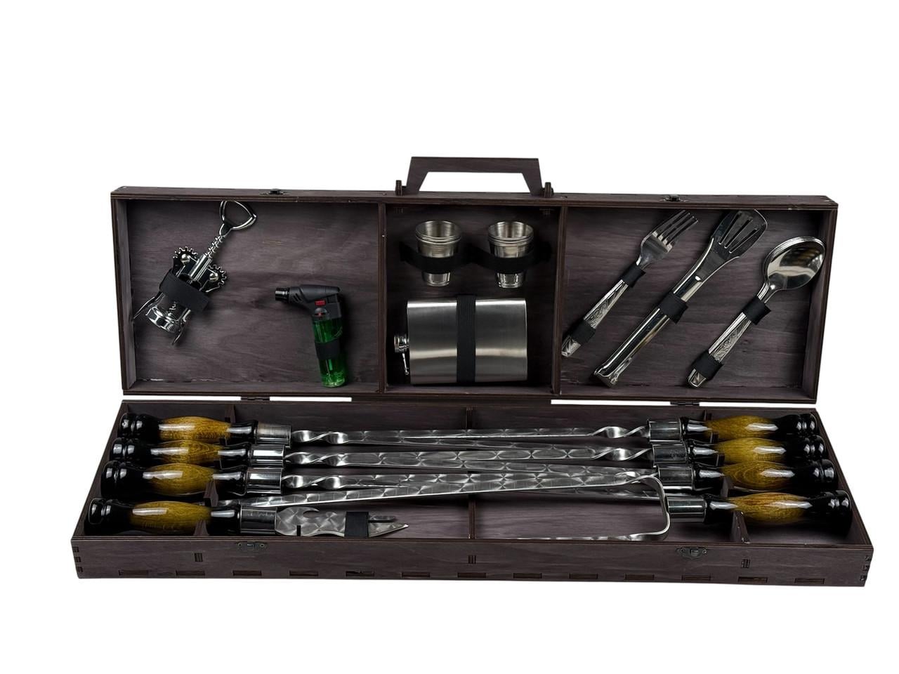 Набор шампуров GrillMaster Вуд NB-3005 двойной шампур/фляга/рюмки нержавеющая сталь 3 мм 30 пр. (10-164-NB-3005)